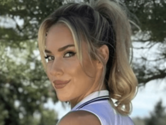 A sizzling pic featured Paige Spiranac wearing a figure-hugging white top and a tight blue skirt