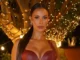 Maya Jama showcased her enviable figure and ample cleavage in a plunging leather top with metallic hook and buckle detailing